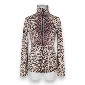 Boston Proper Tan Black Animal Print Leopard Print Turtleneck Top Size Small